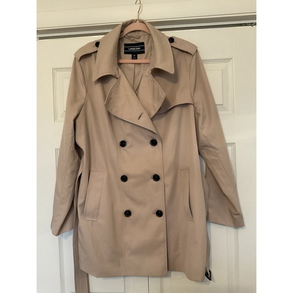 Lands' End Tan Rain Trench Coat Short Double Breasted Belted - Women's Size 18 - Picture 12 of 16